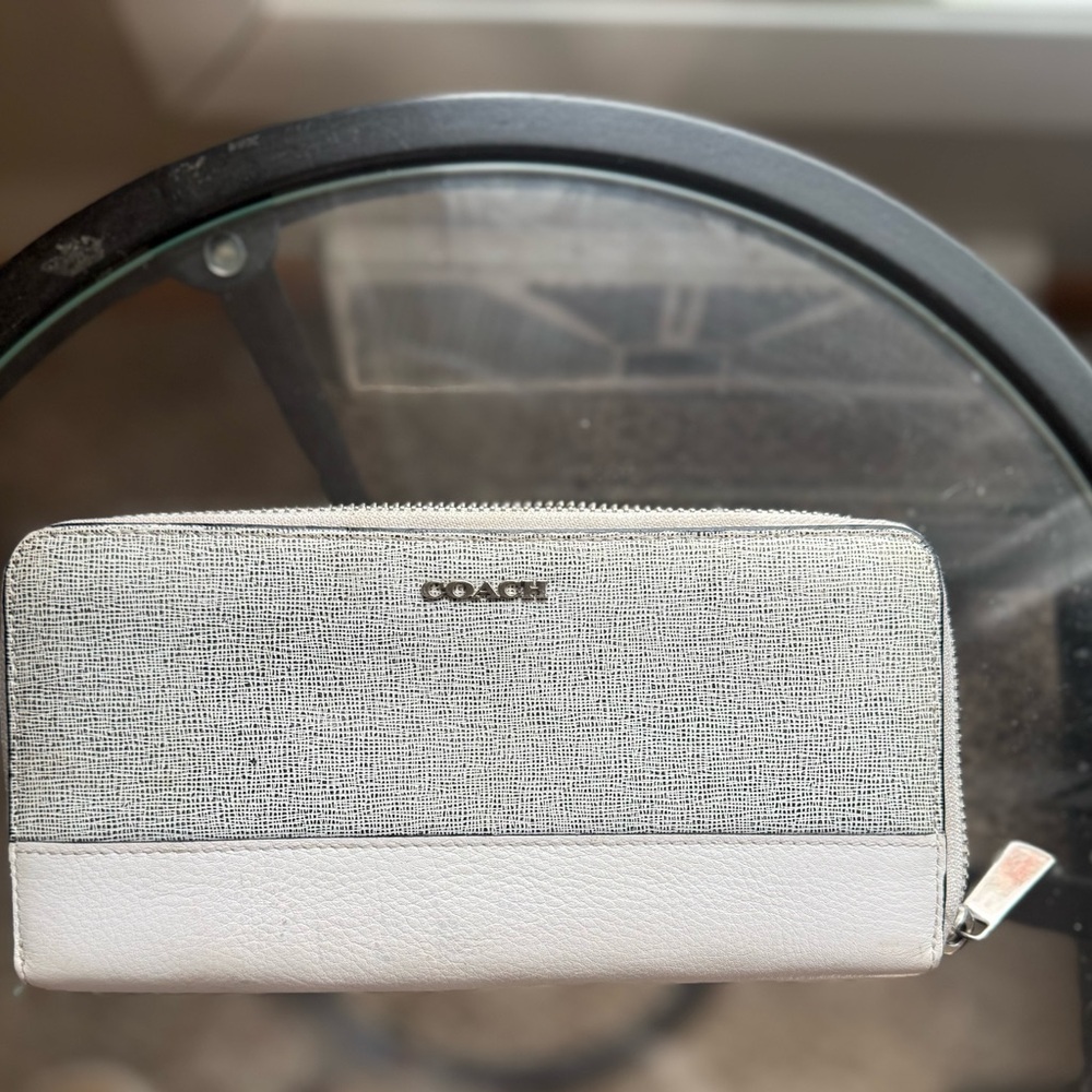 Coach Textured Gray and White Zip Wallet